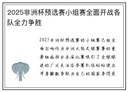 2025非洲杯预选赛小组赛全面开战各队全力争胜