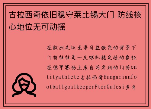 古拉西奇依旧稳守莱比锡大门 防线核心地位无可动摇